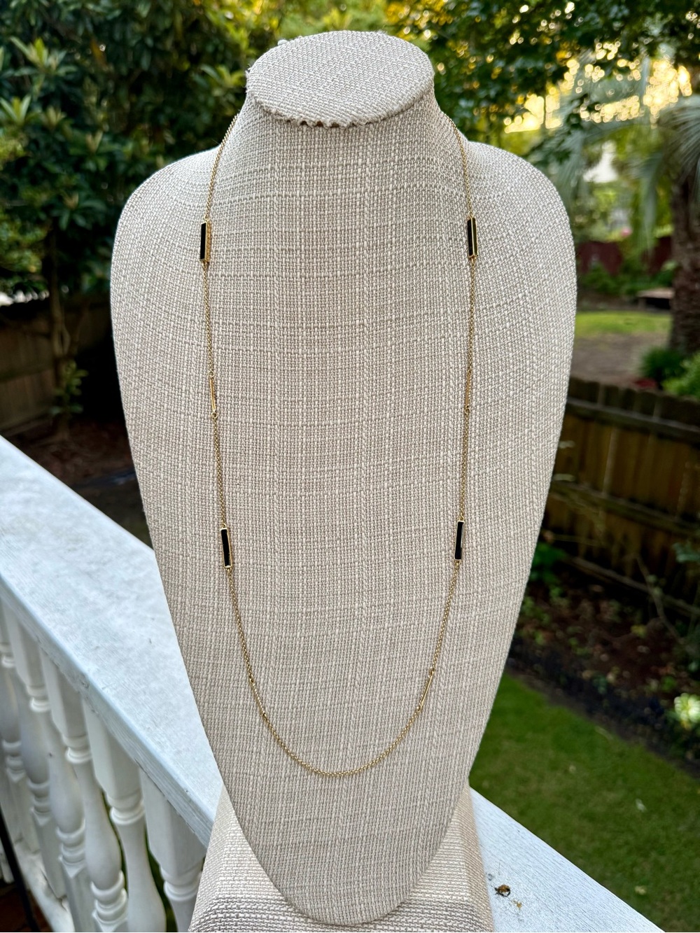 Kate Spade NWOT Double Strand Black Enamel & Pavé Bar Necklace